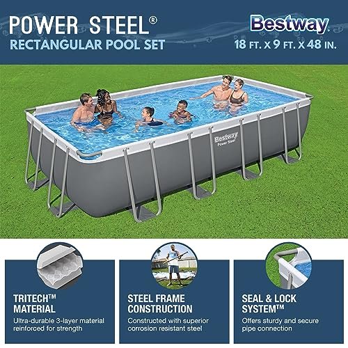 Bestway Power Steel Rectangular Metal Frame Swimming Pool Set Gray (2) - Image 3