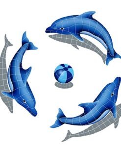 Artistry in Mosaics Dolphin Group Ceramic Pool Tile 48"x48" Blue