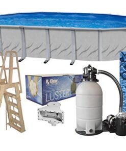 Wilbar Galeria 18x33 Oval Above-Ground Swimming Pool Bundle Kit Blue Taupe