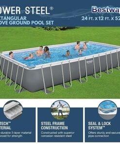 Alternative view of Bestway Power Steel Rectangular Above Ground Swimming Pool Set Gray (2)