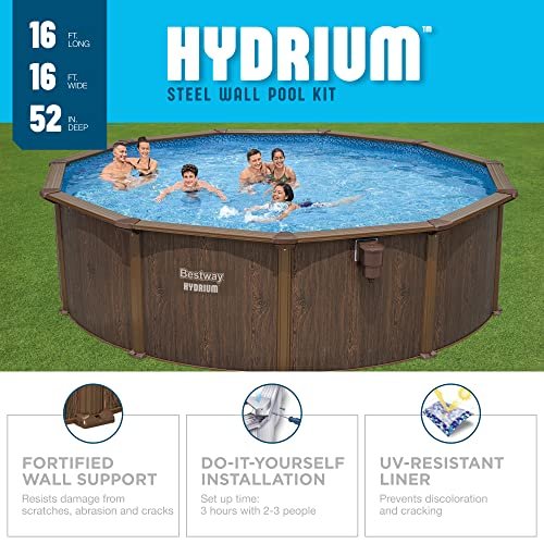 Bestway Hydrium Galvanized Steel Wall Above Ground Pool Set 16' x 52" Blue - Image 2