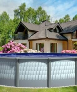 Alternative view of Lake Effect Pools Testudo 24' Round Above Ground Pool 52" Resin Steel Walls with Blue Liner and Skimmer