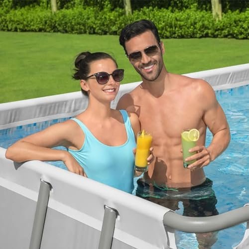 Bestway Rectangular Metal Frame Above Ground Swimming Pool Set Gray - Image 4