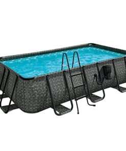 Funsicle Oasis Designer Rectangular Above Ground Pool Set Dark Herringbone Gray