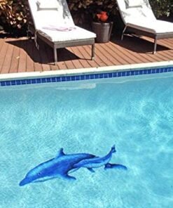 Alternative view of Artistry in Mosaics Dolphin Pair Ceramic Swimming Pool Mosaic 37" x 57" Blue