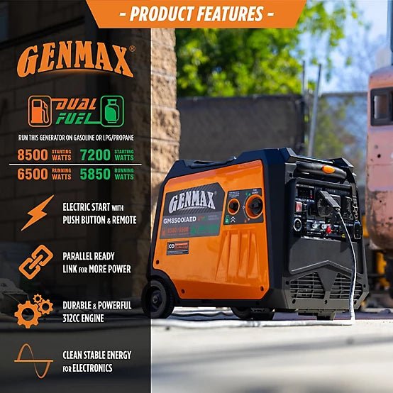 GENMAX GM8500iAED 50A 6500W/8500W Inverter Generator Dual Fuel Gas Propane Low THD Remote Start CO Sensor New - Image 3