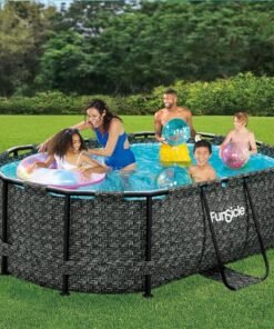 Alternative view of Funsicle Oasis Oval Above Ground Pool with Filter Pump, Cartridge, and Ladder Dark Herringbone