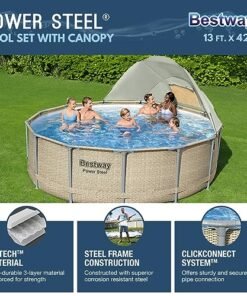 Alternative view of Bestway Power Steel 13' x 42" Round Above Ground Swimming Pool Set with Canopy Brown Wicker Print