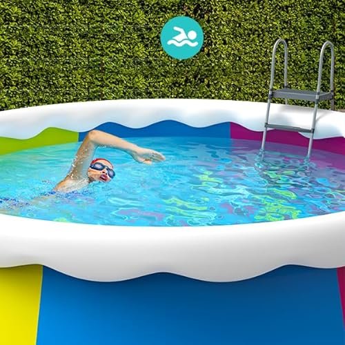 KLKE Inflatable Round Above Ground Swimming Pool Set Blue - Image 3