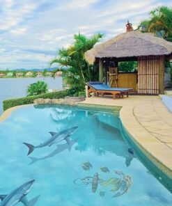 Alternative view of Custom Mosaics, Inc. Great White Shark Porcelain Swimming Pool Mosaic Blue