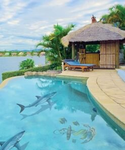 Alternative view of Custom Mosaics, Inc. Great White Shark Porcelain Pool Mosaic 60" x 28" Blue