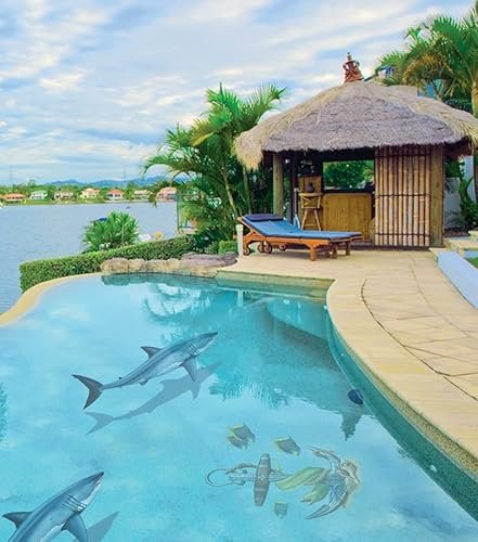 Custom Mosaics, Inc. Great White Shark Porcelain Pool Mosaic 60" x 28" Blue - Image 2