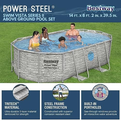 Bestway Power Steel Swim Vista Series II Above Ground Swimming Pool Gray - Image 2