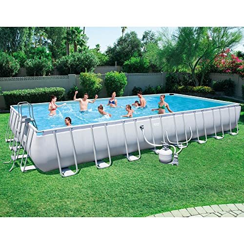 Bestway Power Steel Rectangular Above Ground Swimming Pool Set Gray - Image 5