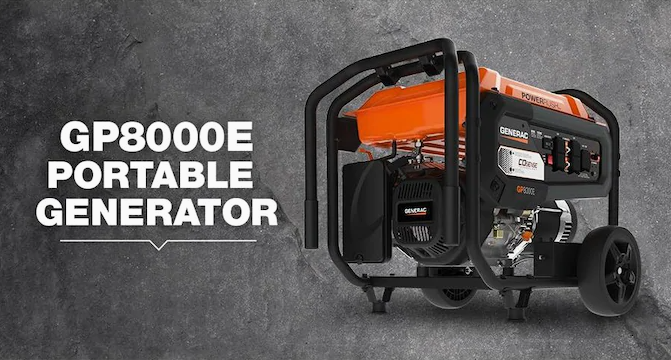 Generac GP8000E 8000W/10000W Electric Start PowerRush Gas Generator w/ 20 foot cord New - Image 2