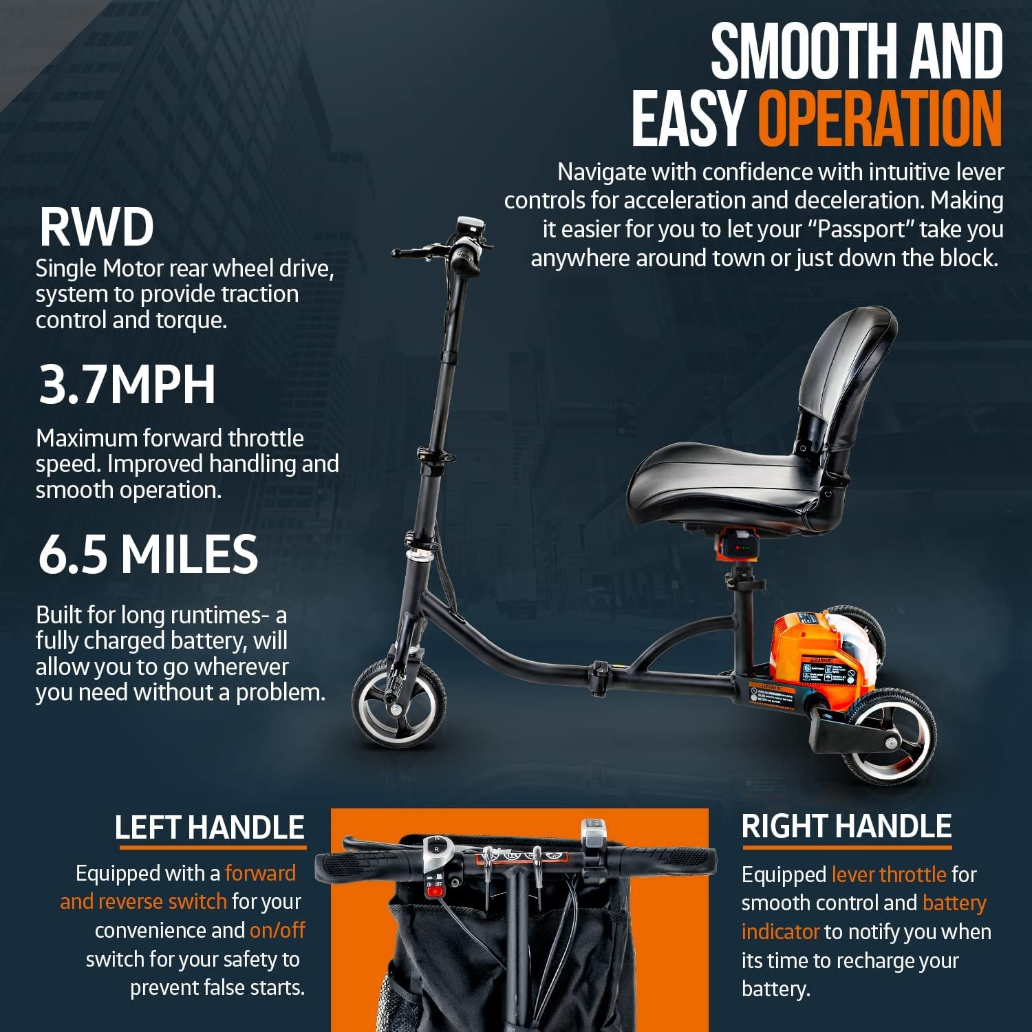 Super Handy GUT112 Passport Folding Mobility Scooter 3 Wheeled Lightweight Long Range New - Image 4