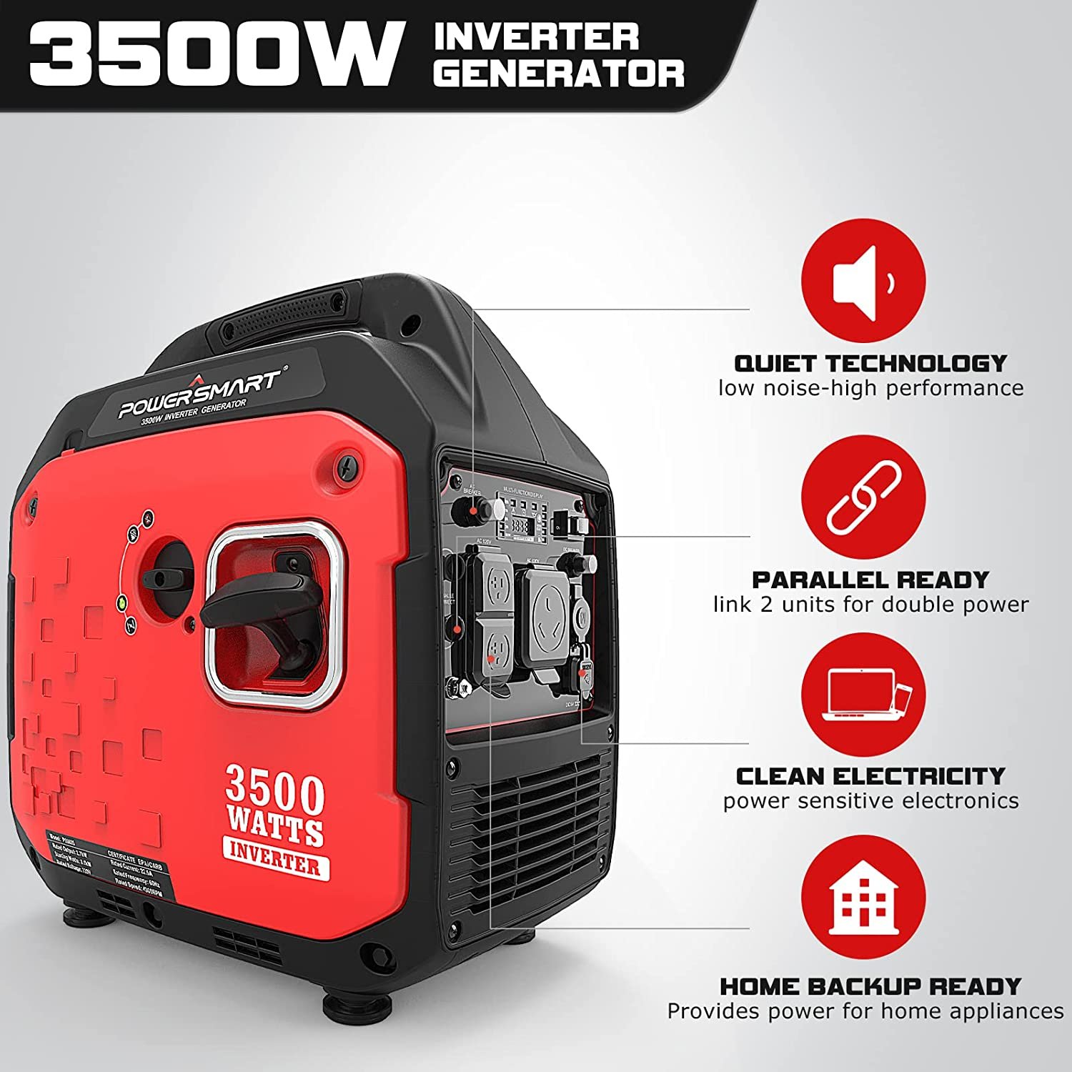 Powersmart PS5035 Inverter Generator 2700/3500W Gas 4 Stroke Recoil Start New - Image 2