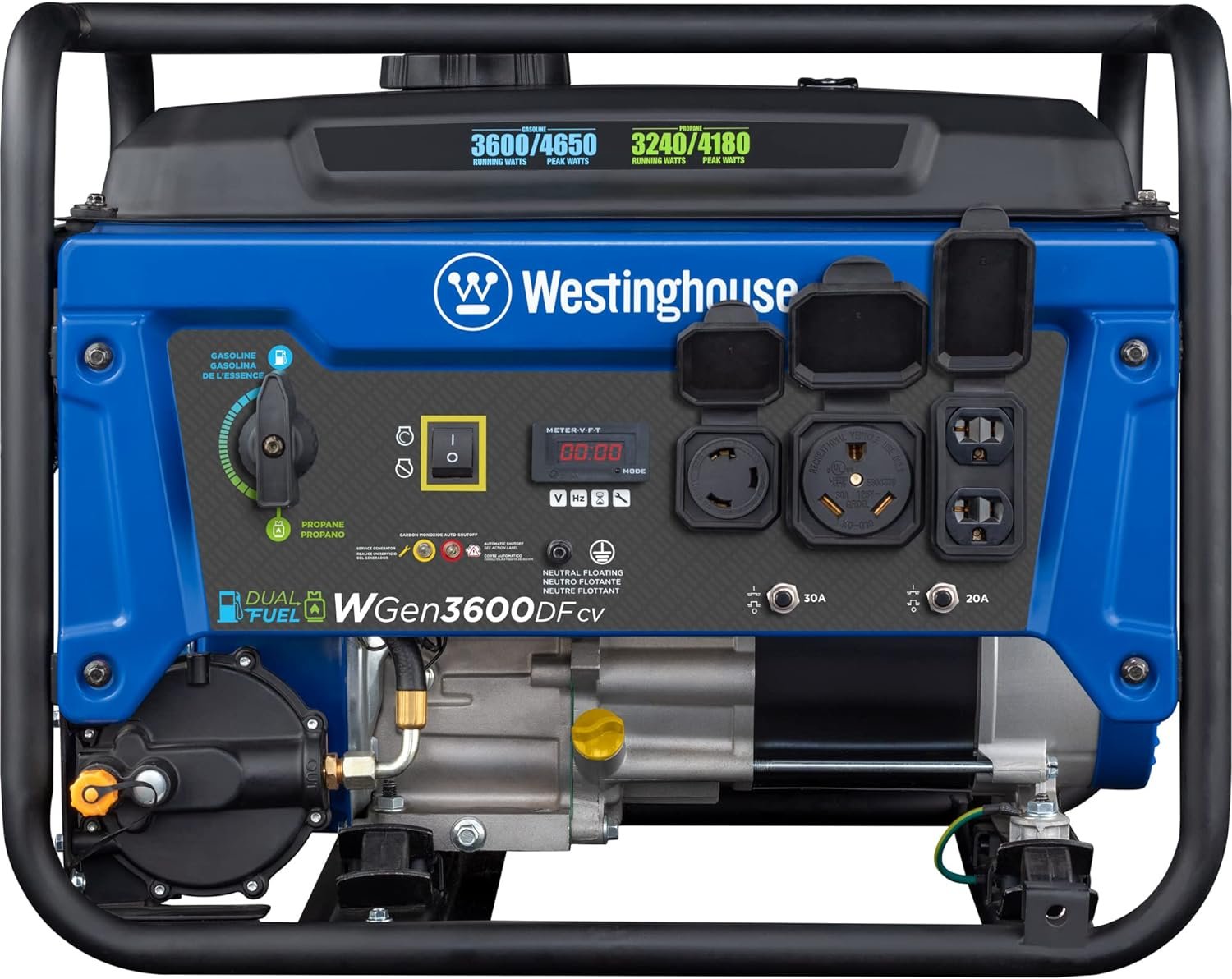 Westinghouse WGen3600DFcv Generator 3600W/4650W 30 Amp Recoil Start Dual Fuel with CO Sensor New - Image 2