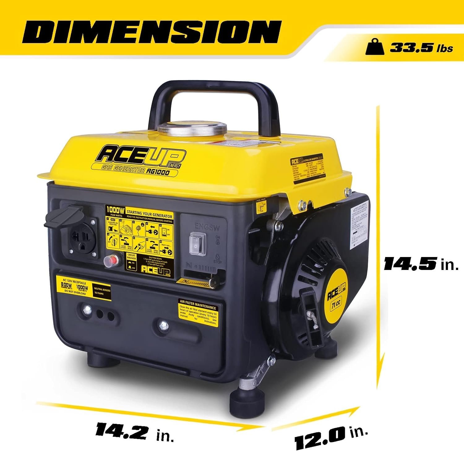 Aceup Energy AG1000 Generator 800/1000W Gas Powered 2-Stroke Ultralight CARB New - Image 5