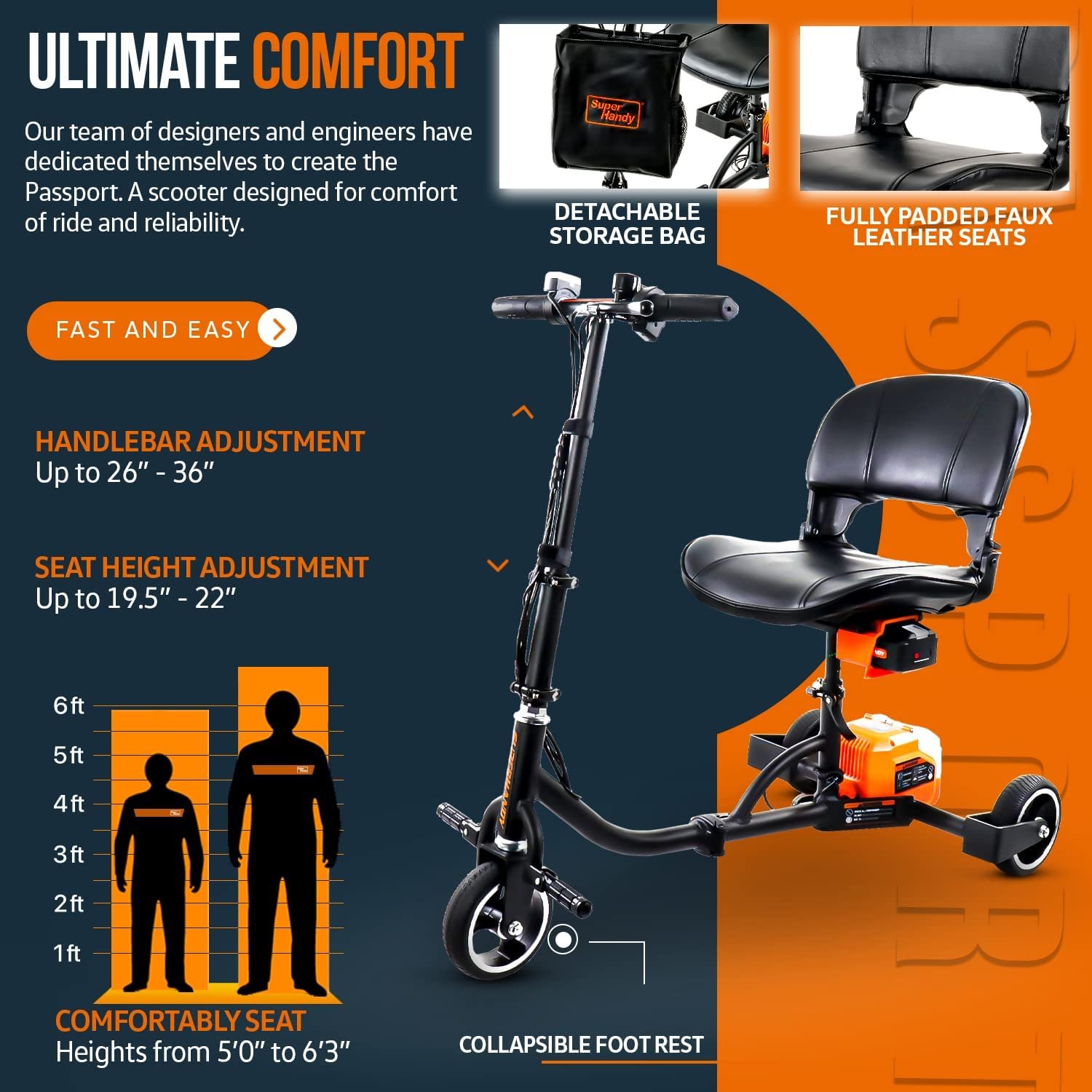 Super Handy GUT112 Passport Folding Mobility Scooter 3 Wheeled Lightweight Long Range New - Image 3