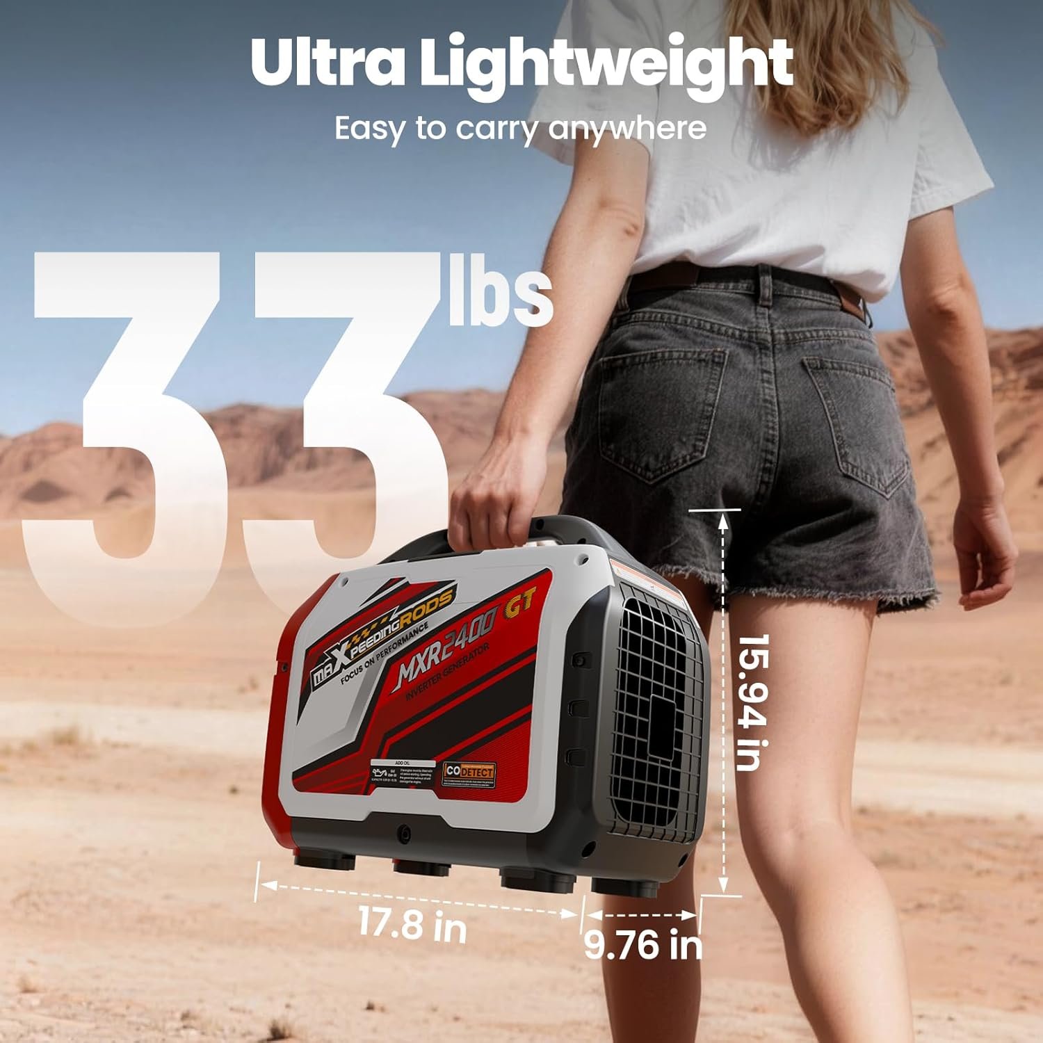 Maxpeedingrods 1800W/2400W Inverter Generator Gas Low THD CO Alert Bluetooth App MXR2400GT-US New - Image 2