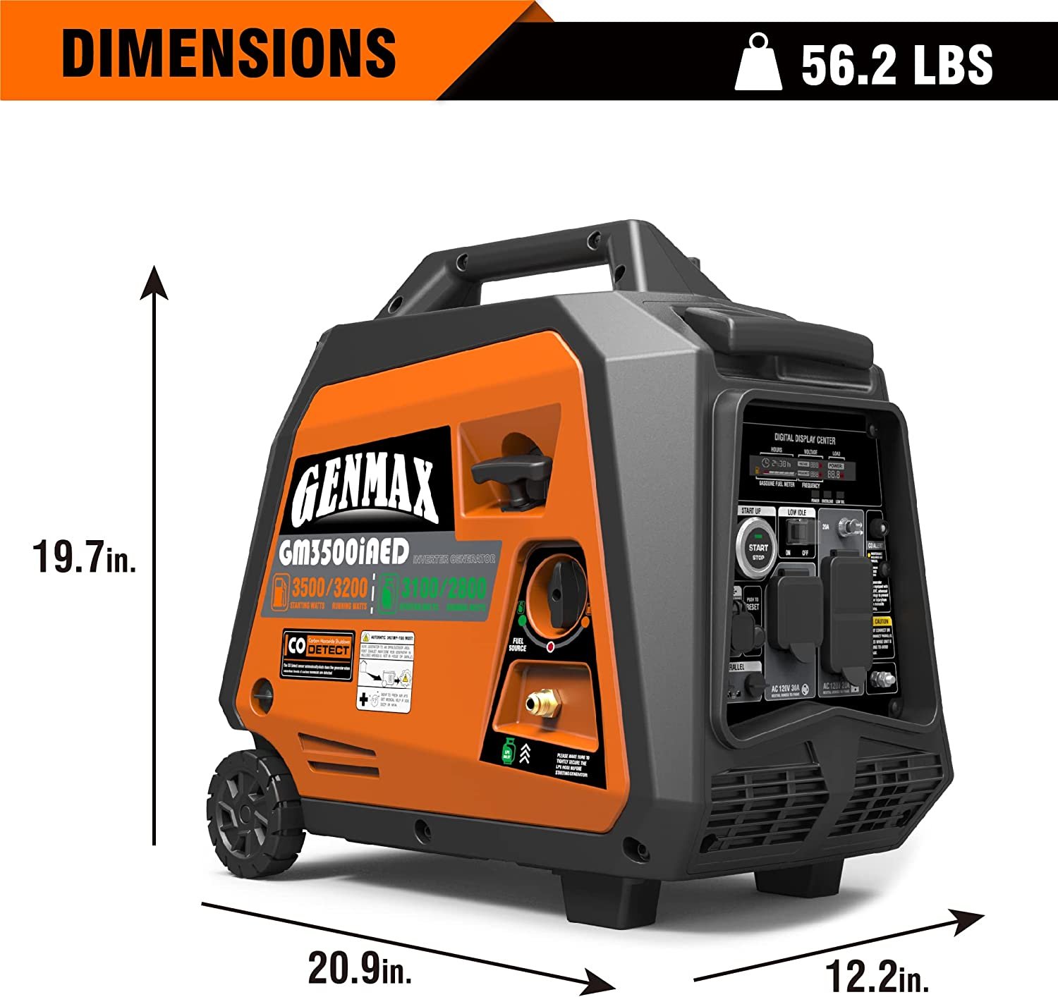 GENMAX GM3500iAED 30 Amp 3200W/3500W Remote Start Dual Fuel Inverter Generator with CO Detect New - Image 7