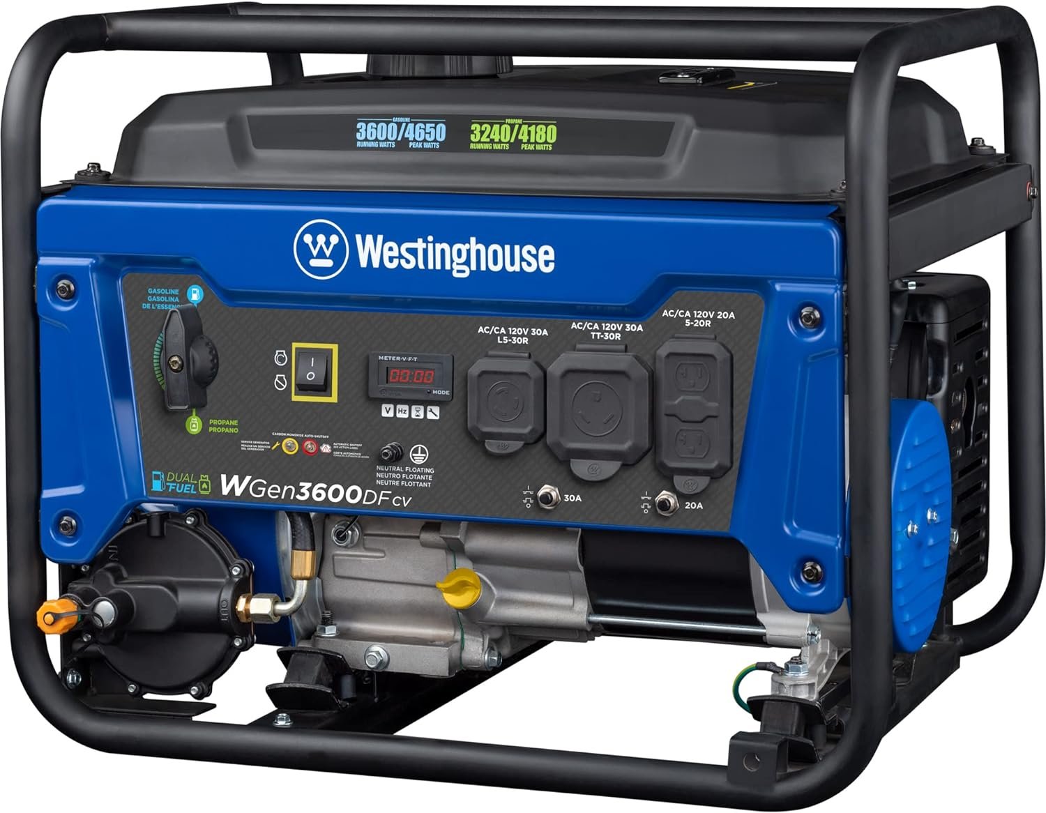 Westinghouse WGen3600DFcv Generator 3600W/4650W 30 Amp Recoil Start Dual Fuel with CO Sensor New - Image 3