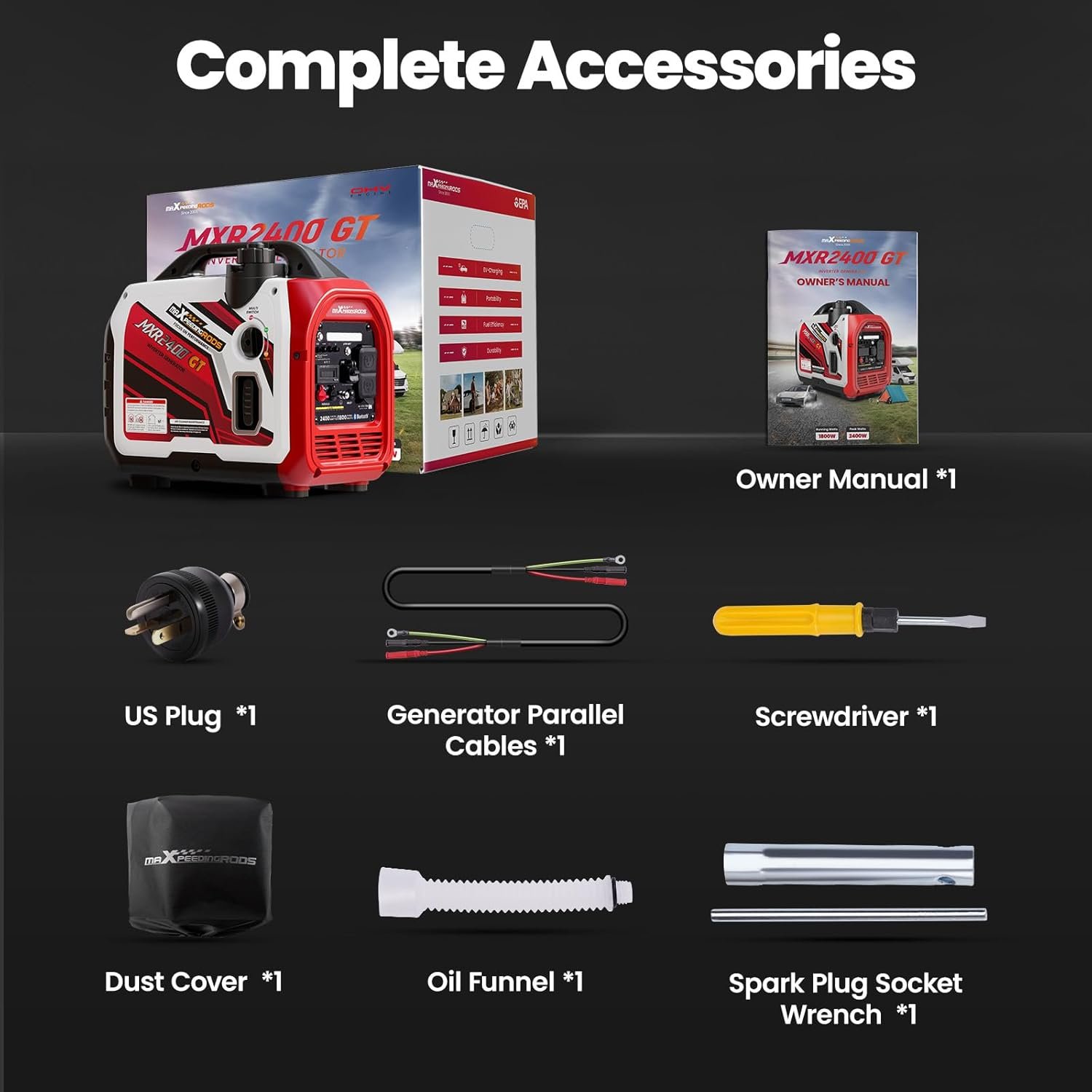Maxpeedingrods 1800W/2400W Inverter Generator Gas Low THD CO Alert Bluetooth App MXR2400GT-US New - Image 8