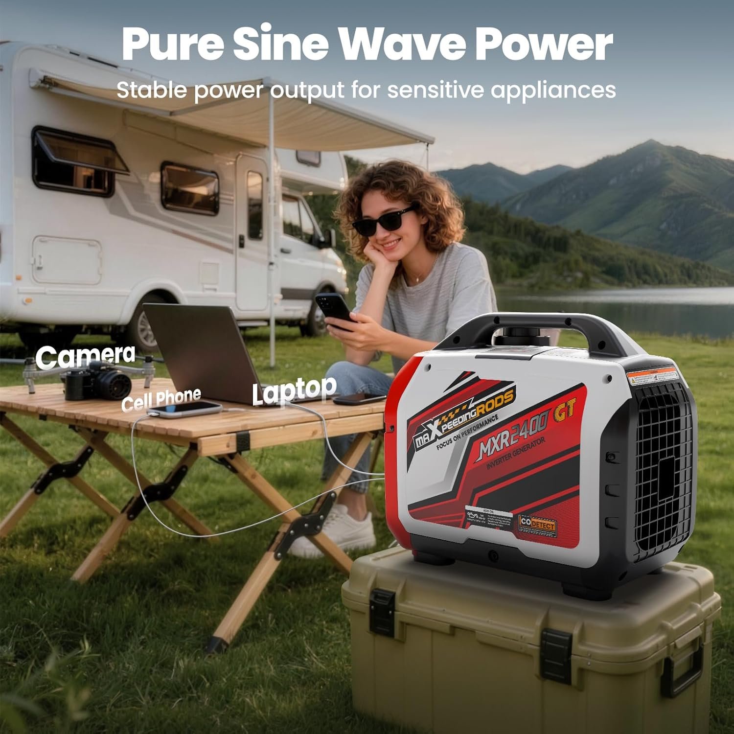 Maxpeedingrods 1800W/2400W Inverter Generator Gas Low THD CO Alert Bluetooth App MXR2400GT-US New - Image 4