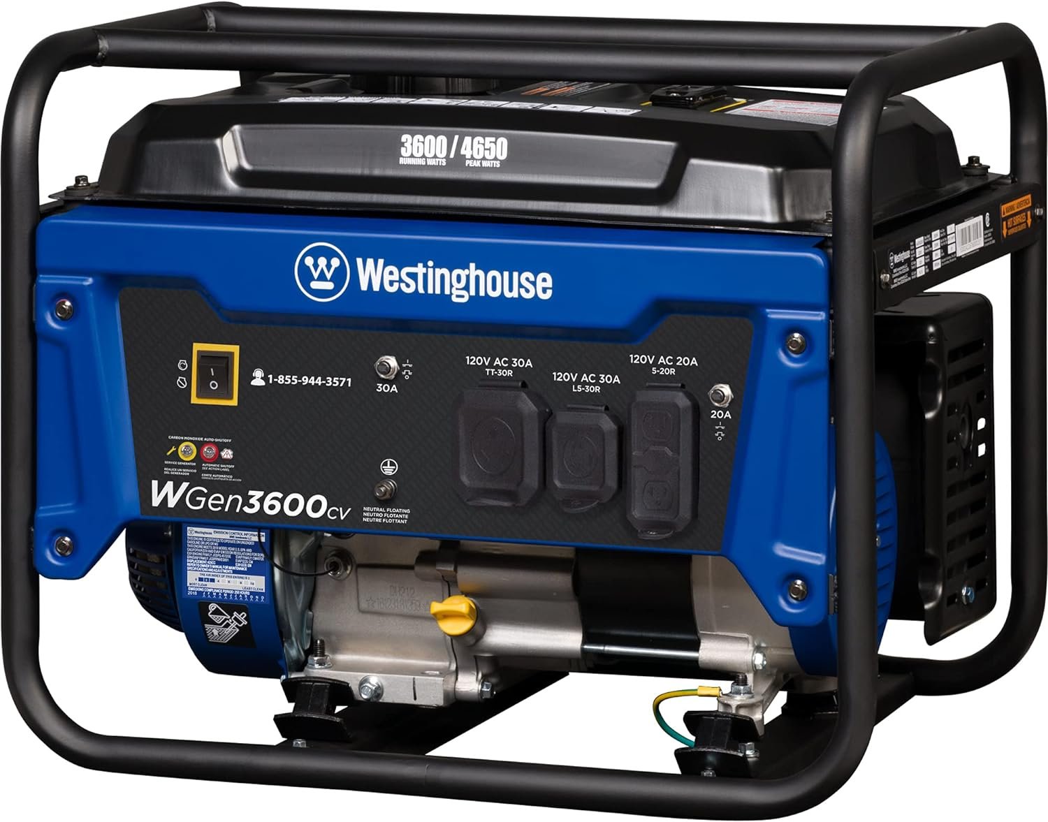 Westinghouse WGen3600cv Generator 3600W/4650W 30 Amp Recoil Start Gas with CO Sensor New - Image 3