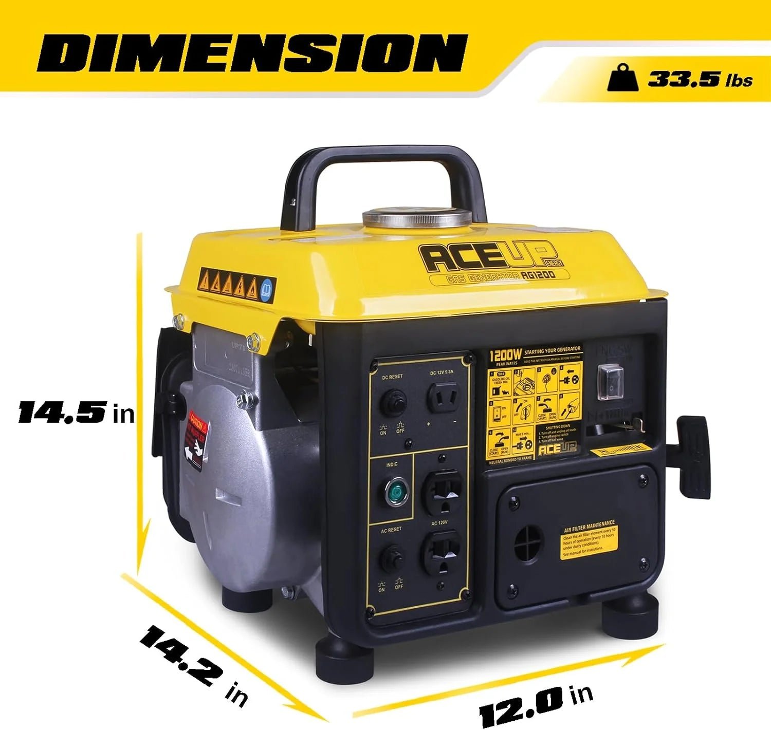 Aceup Energy AG1200 Generator 900/1200W Gas Powered 2-Stroke Ultralight CARB New - Image 3