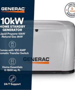 Alternative view of Generac 7321 10kW Standby Generator Natural Gas Propane Wi-Fi w/ 100A 16-Circuit Transfer Switch New