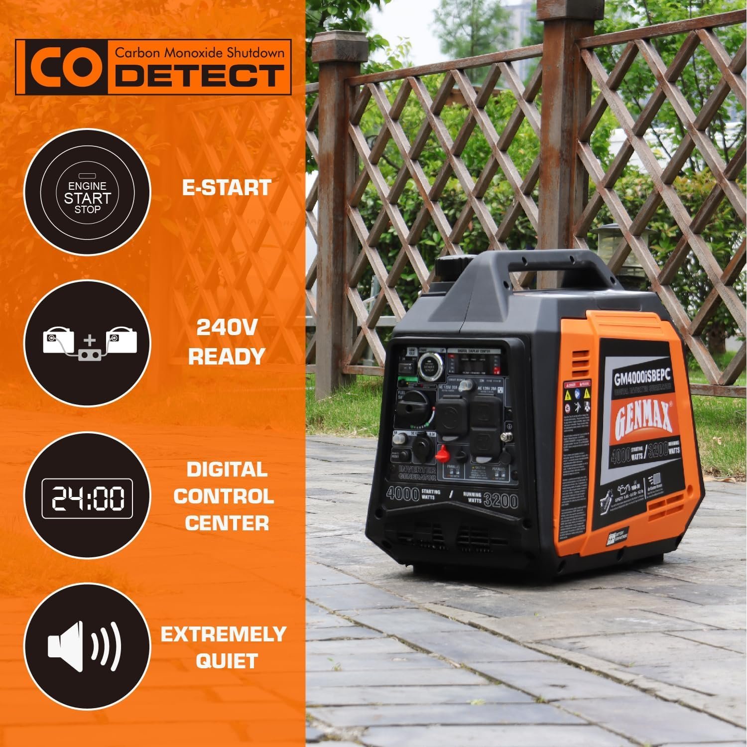GENMAX GM4000iSBEPC 3200W/4000W 26.7 Amp Electric Start Gas Inverter Generator Parallel Ready with CO Detect New - Image 3