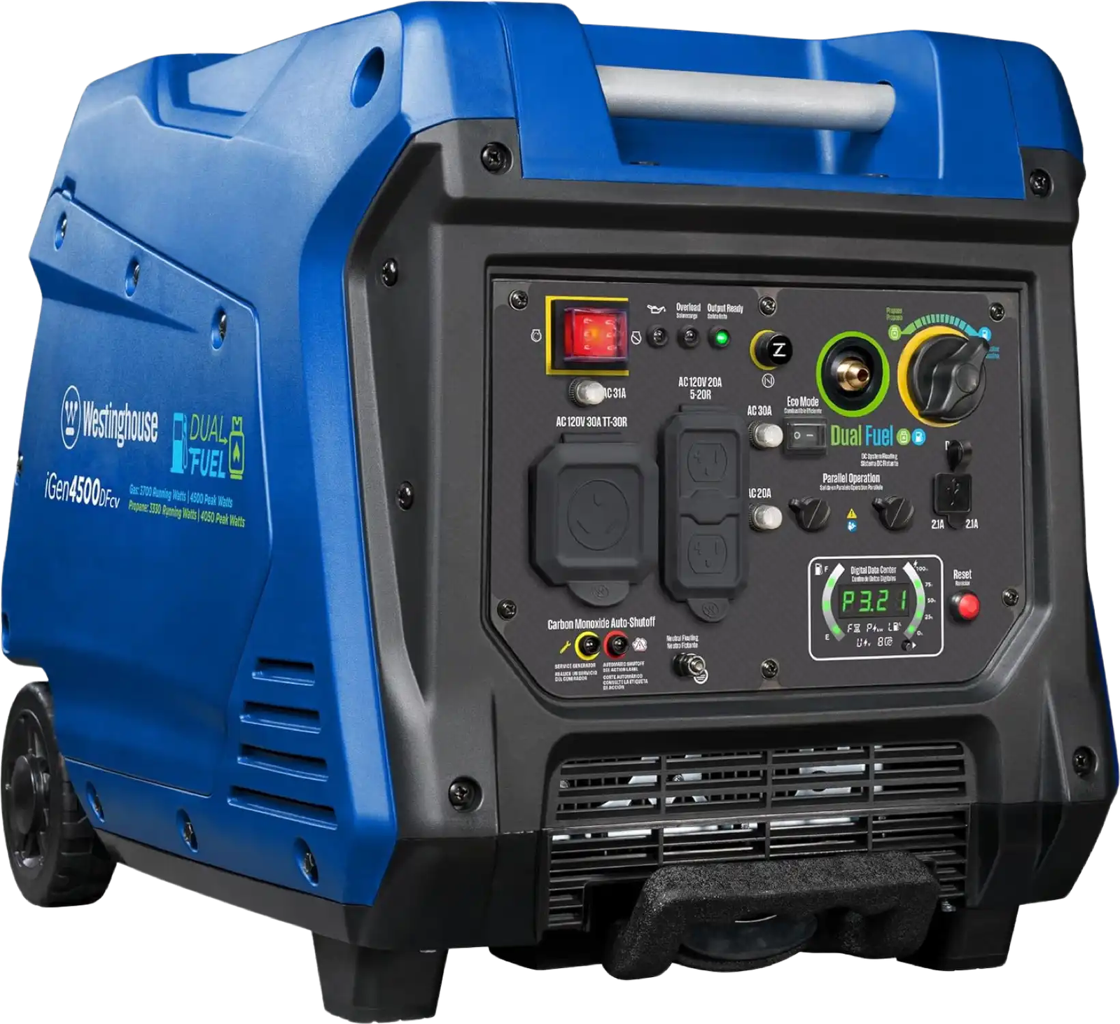 Westinghouse iGen4500DFcv Inverter Generator 3700W/4500W 30 Amp Recoil Start Dual Fuel with CO Sensor New