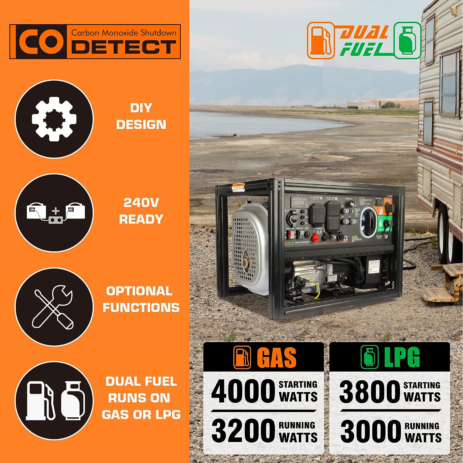 GENMAX GM4000XiD-NFT Dual Fuel DIY Inverter Generator 3200W/4000W 120V Parallel Ready with CO Detect New - Image 2