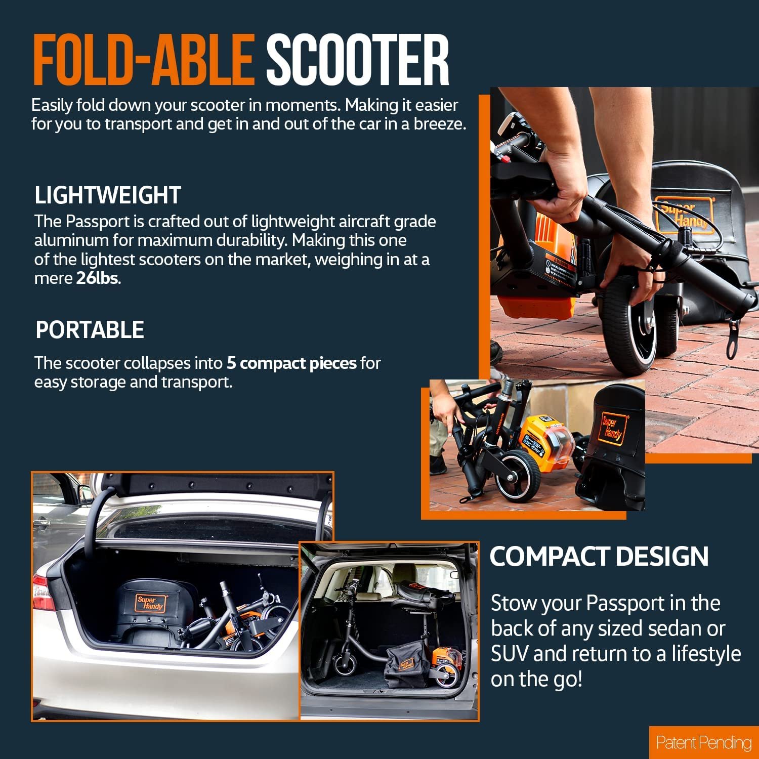 Super Handy GUT112 Passport Folding Mobility Scooter 3 Wheeled Lightweight Long Range New - Image 2