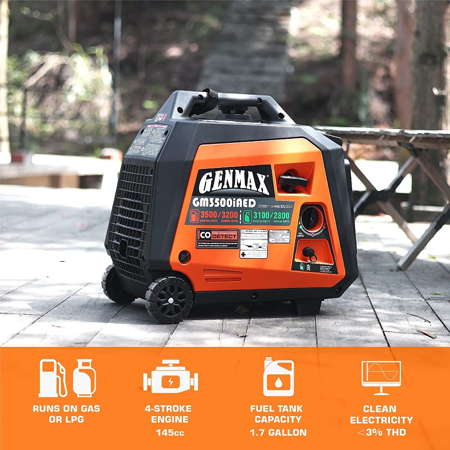 GENMAX GM3500iAED 30 Amp 3200W/3500W Remote Start Dual Fuel Inverter Generator with CO Detect New - Image 8