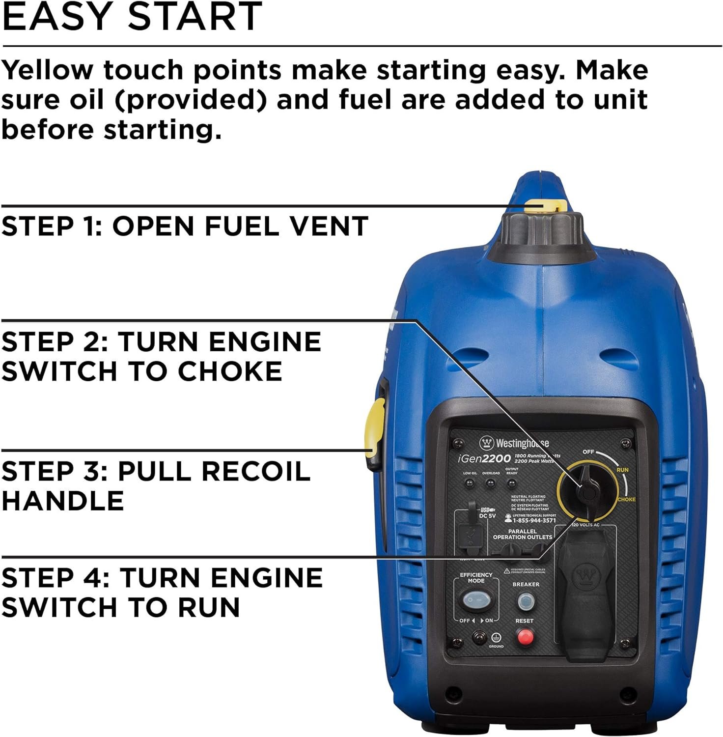 Westinghouse iGen2200c Inverter Generator 1800W/2200W 20 Amp Recoil Start Gas with CO Sensor New - Image 5