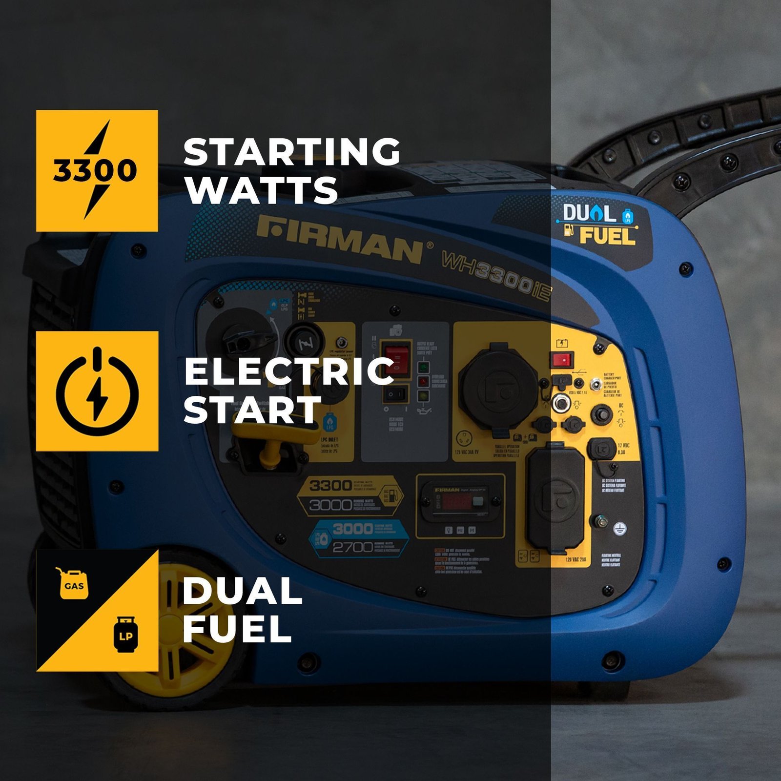 Firman WH03042 3000W/3300W 30 Amp Electric Start Parallel Ready Dual Fuel Inverter Generator New - Image 5