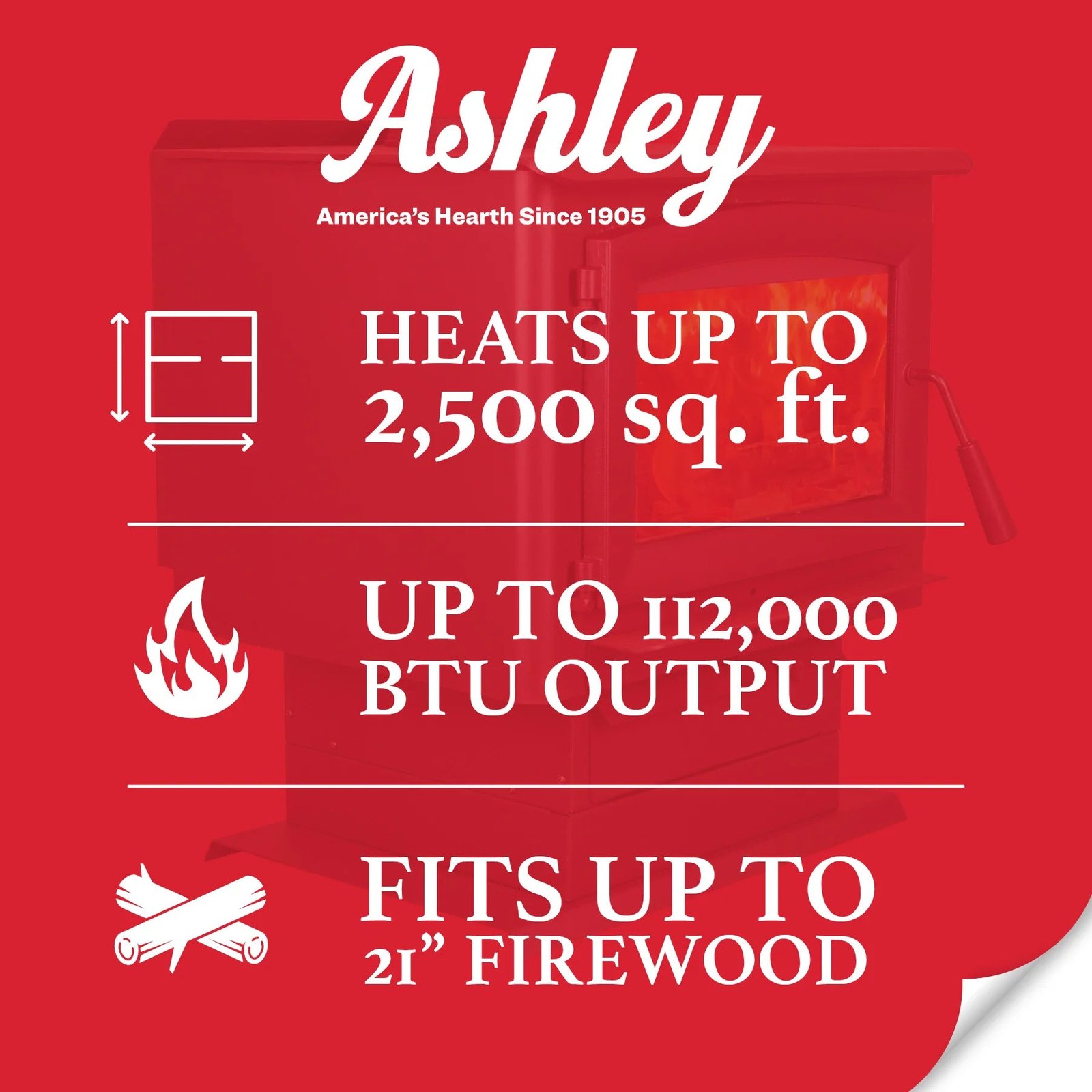 Ashley Hearth AW2520E-P EPA Certified 2,500 sq. ft. Wood Stove New - Image 2