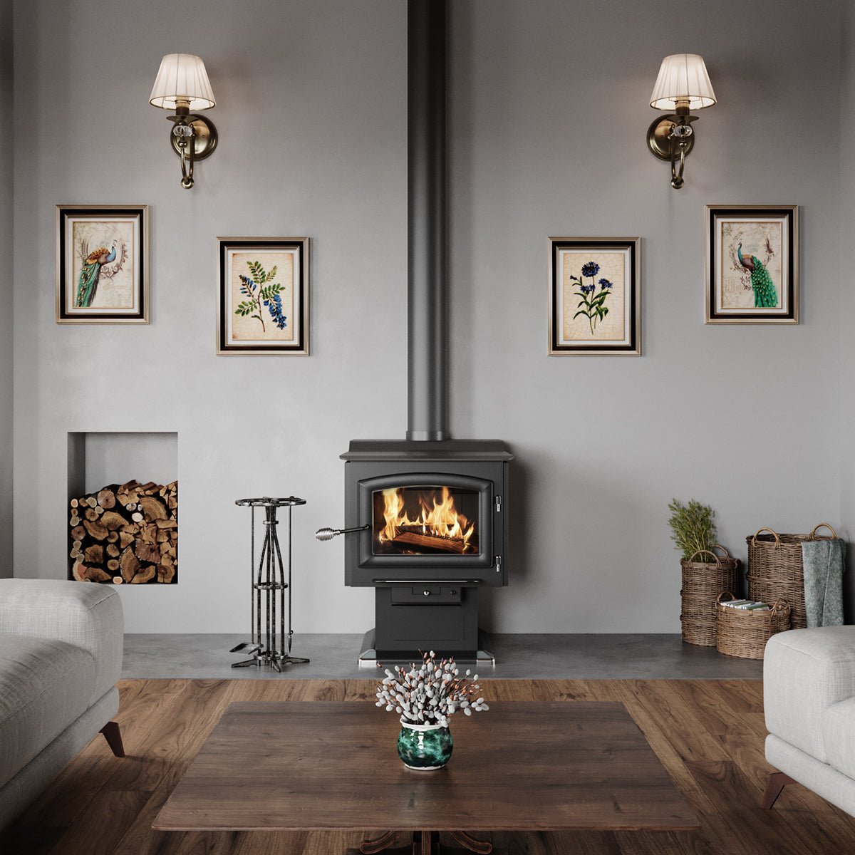 Ashley Hearth AW3200E-P EPA Certified 3,200 sq. ft. Large Pedestal Wood Stove with Blower New - Image 2