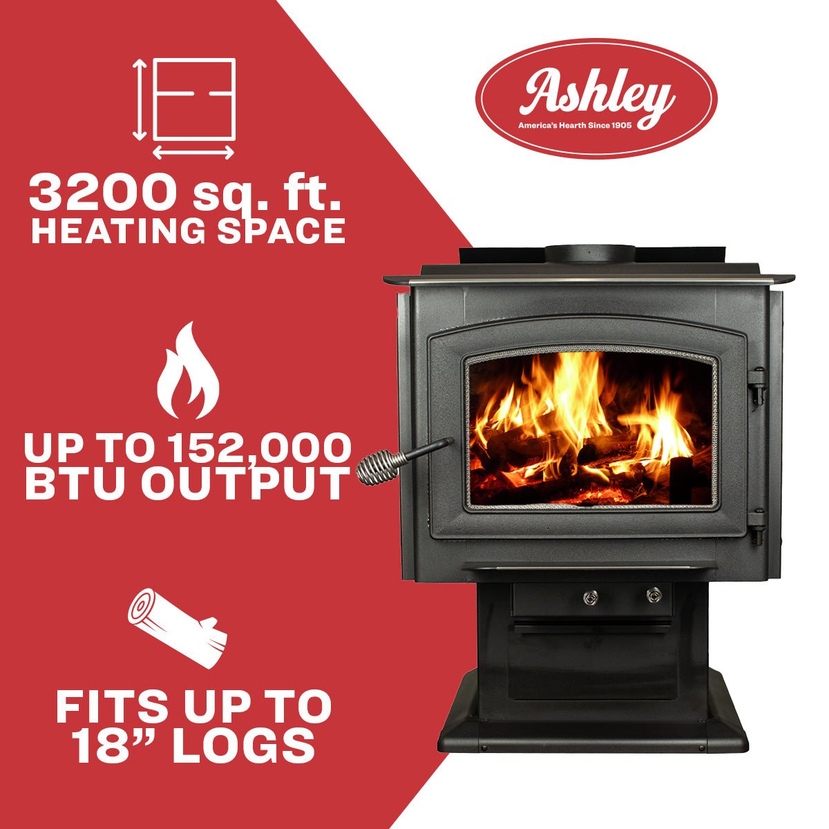 Ashley Hearth AW3200E-P EPA Certified 3,200 sq. ft. Large Pedestal Wood Stove with Blower New - Image 8