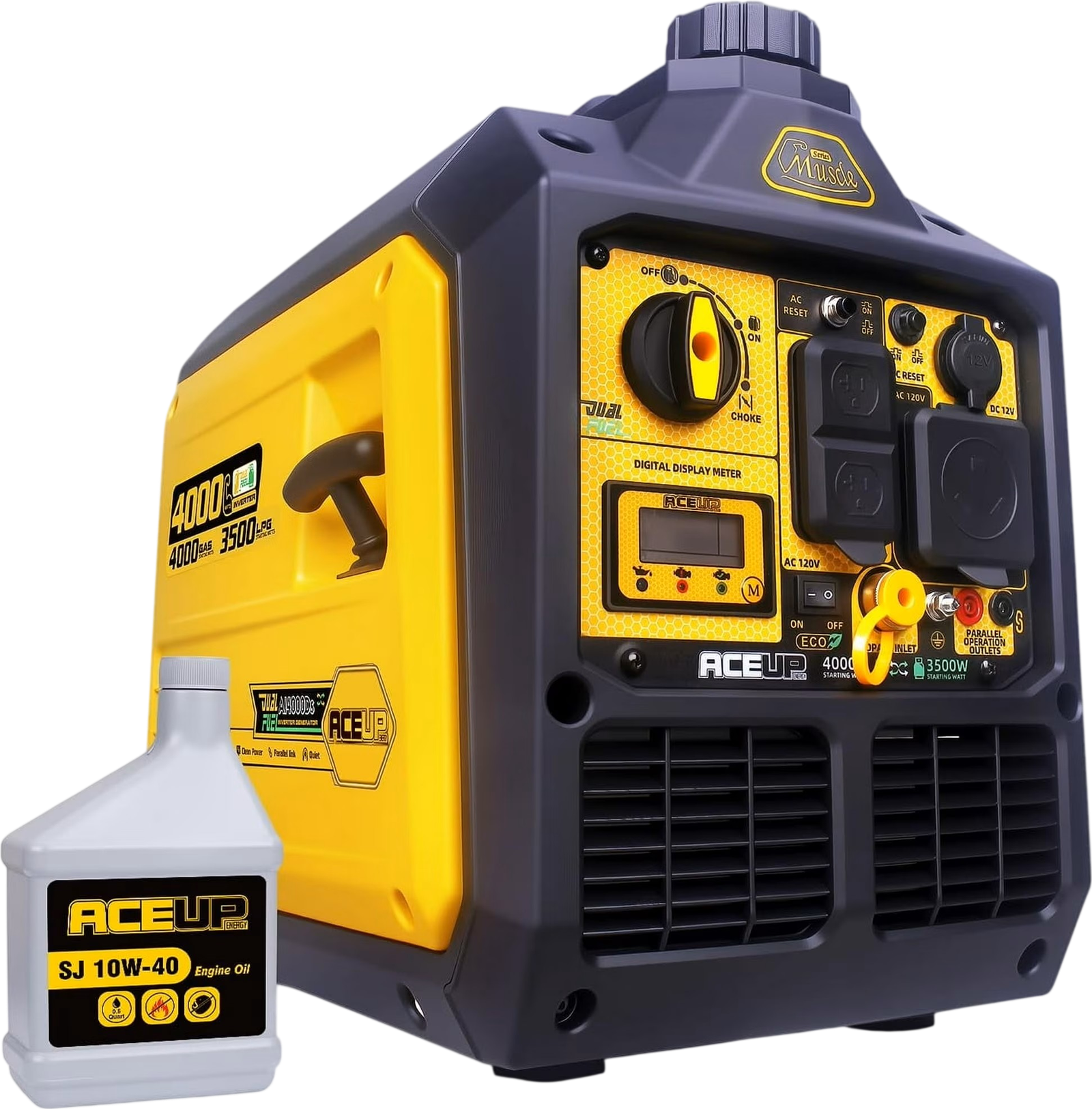 Aceup Energy AI4000DS Inverter Generator 3200/4000W Dual Fuel Gas Propane 30A Low THD New