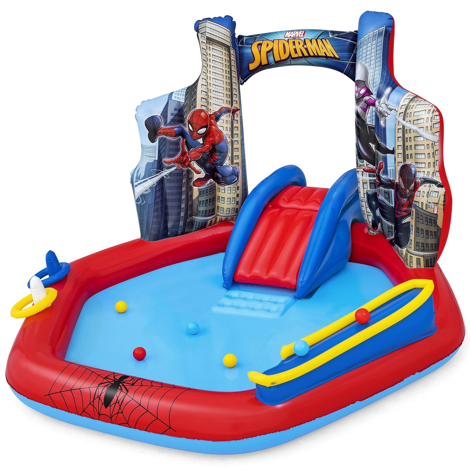 Bestway Spider-Man Inflatable Water Play Center - Pool, Slide, Arch Sprayer, 2+