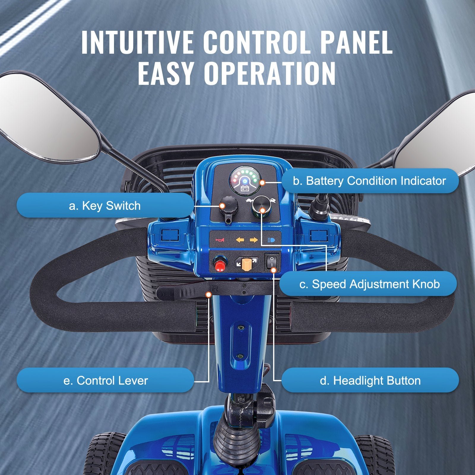 Vevor Mobility Scooter 4 Wheel Folding Heavy Duty 265 lbs. Capacity 24V 5 MPH 12 Mile Range New - Image 9