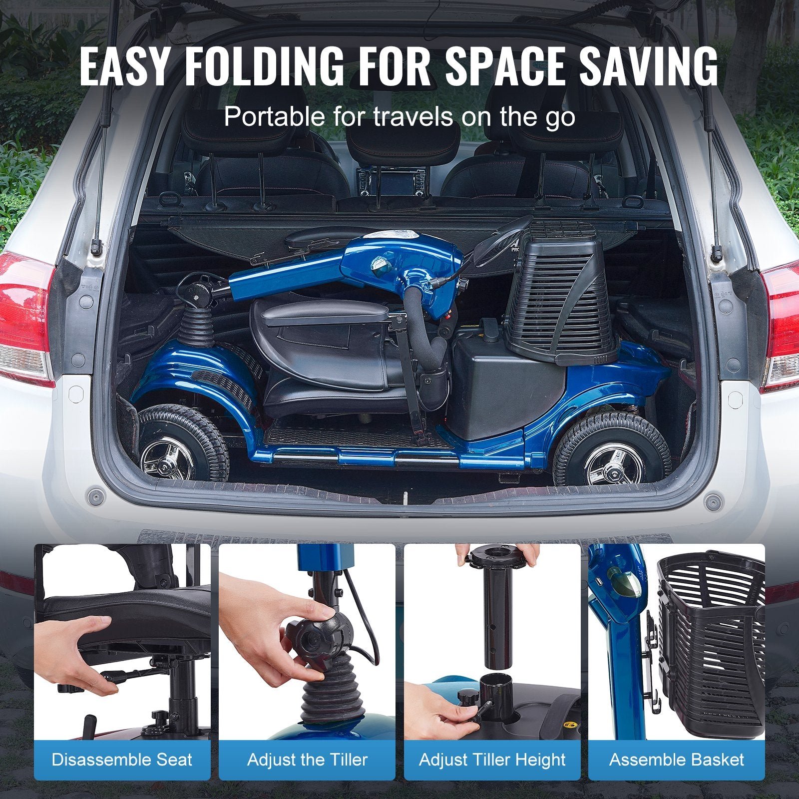 Vevor Mobility Scooter 4 Wheel Folding Heavy Duty 265 lbs. Capacity 24V 5 MPH 12 Mile Range New - Image 7