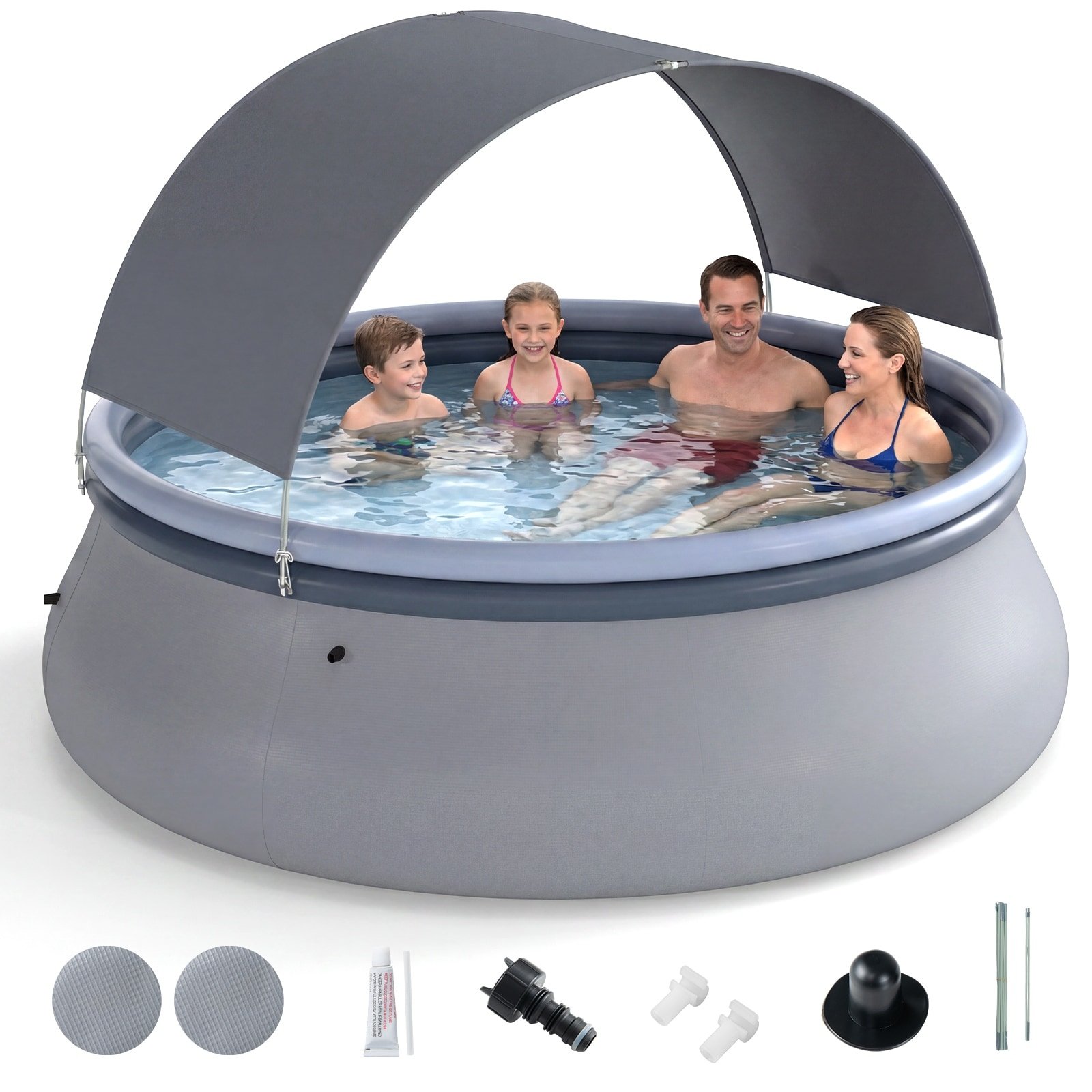 Costway Outdoor Inflatable Pool, Round Blow Up Pool with Sunshade