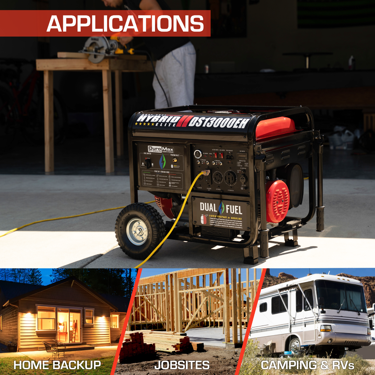 DuroMax / DuroStar DS13000EH 10500W/13000W Electric Start Dual Fuel Generator New (Red Version of XP13000EH) - Image 5