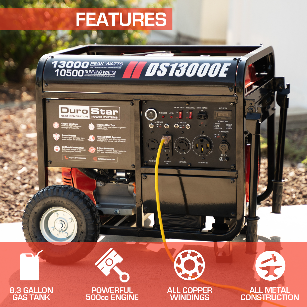 DuroMax / DuroStar DS13000E 10500W/13000W Electric Start Gas Generator New (Red Version of XP13000E) - Image 2