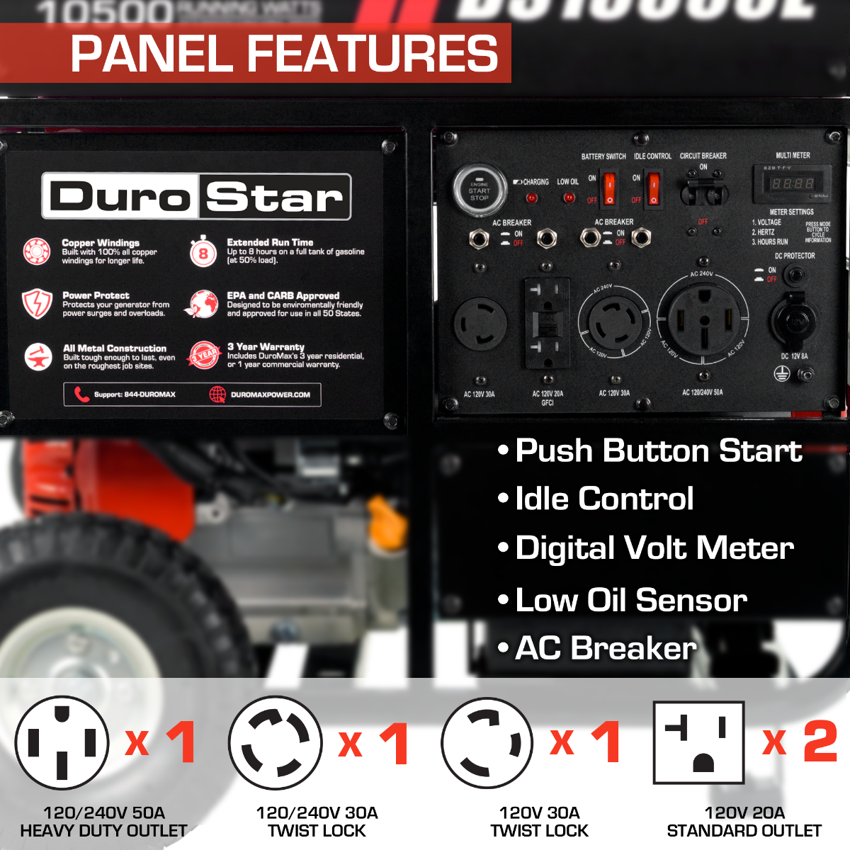 DuroMax / DuroStar DS13000E 10500W/13000W Electric Start Gas Generator New (Red Version of XP13000E) - Image 3